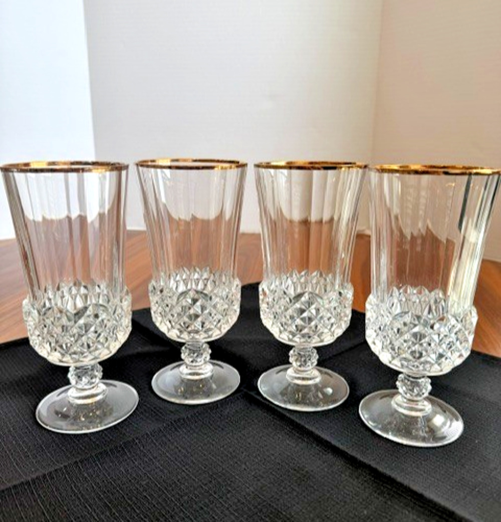 4 Cristal d’Arques Longchamp Gold 24% Lead Crystal Iced Beverage Water Tea 12 oz